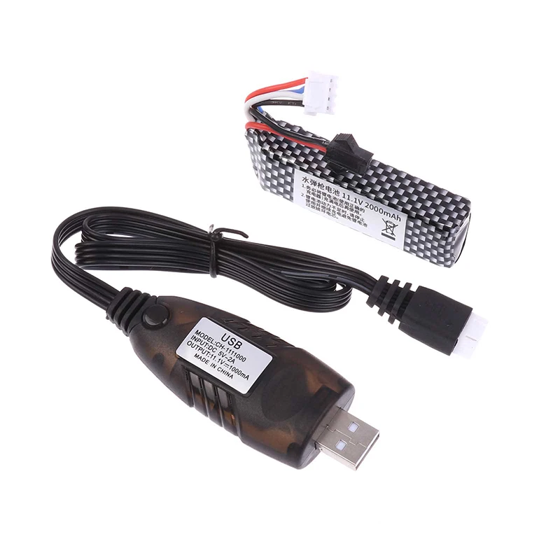 Blaster Battery 1PC 11.1V 2000mAh Gel Water Bead Batteries For Splatter Ball Mini Connector To SM Plug Charger Cable