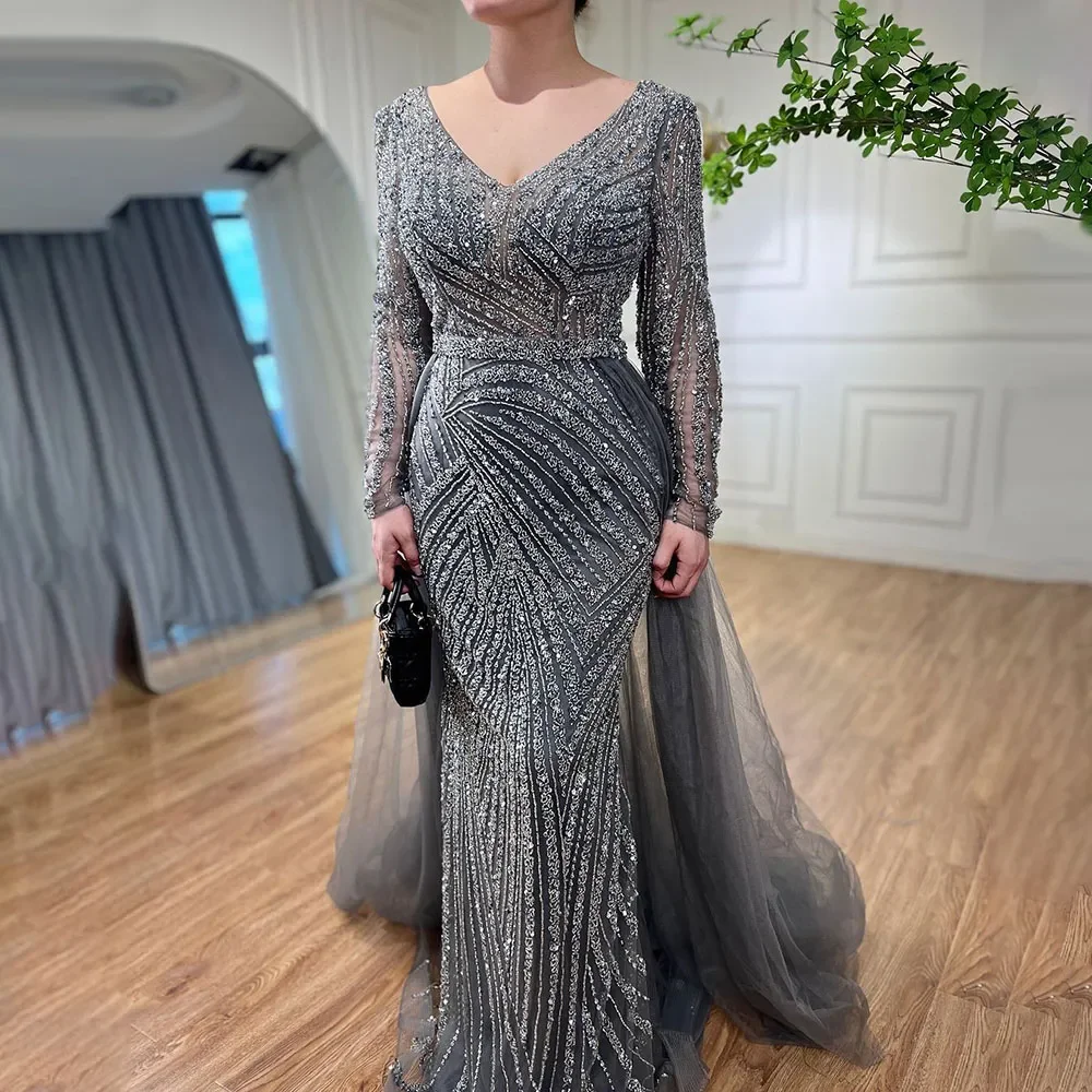 Sb9caf1dbb900492faa364d7df547aa63o Dubai Mermaid Beaded Luxury Blue Muslim Evening Dresses Gowns with Detachable Skirt for Women Party Mallzona