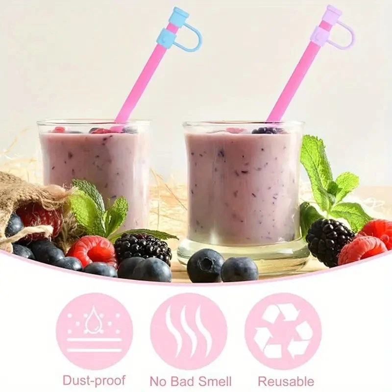 10PCS Silicone Straw Cap Solid Color Straw Stopper 7-8mm Dust Cap Candy Color Milk Tea Beverage Cover