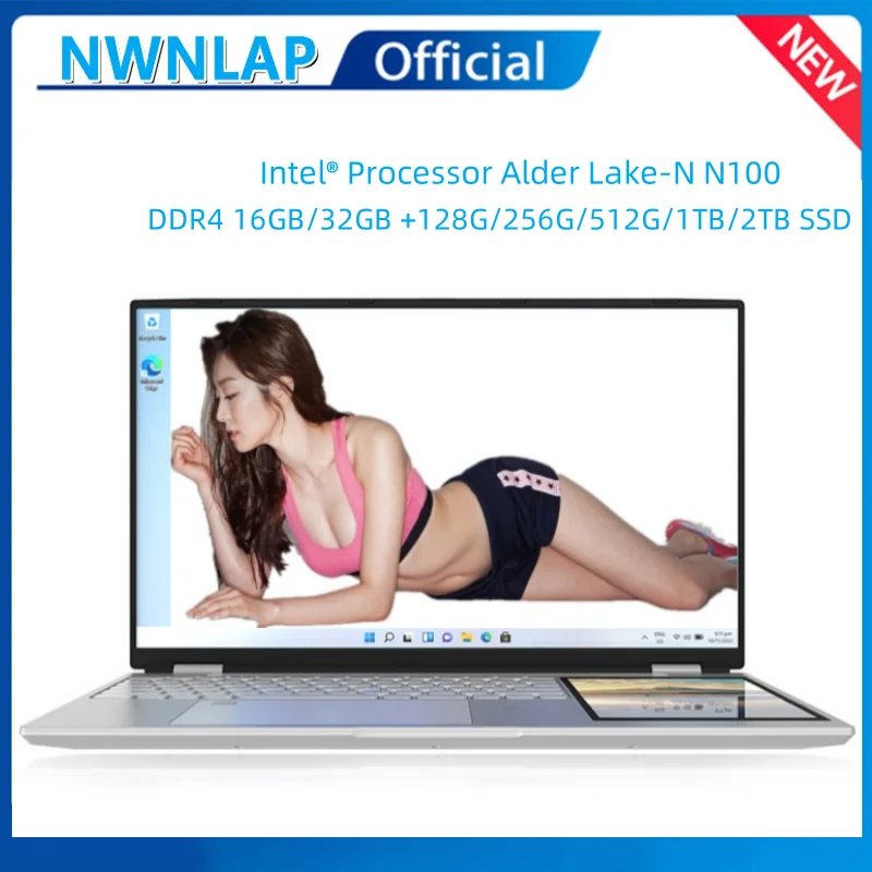 Dual Screen Laptop 15.6inch 2K LCD + 7inch IPS Touch Screen 12th Generation Intel N100 notebook laptop
