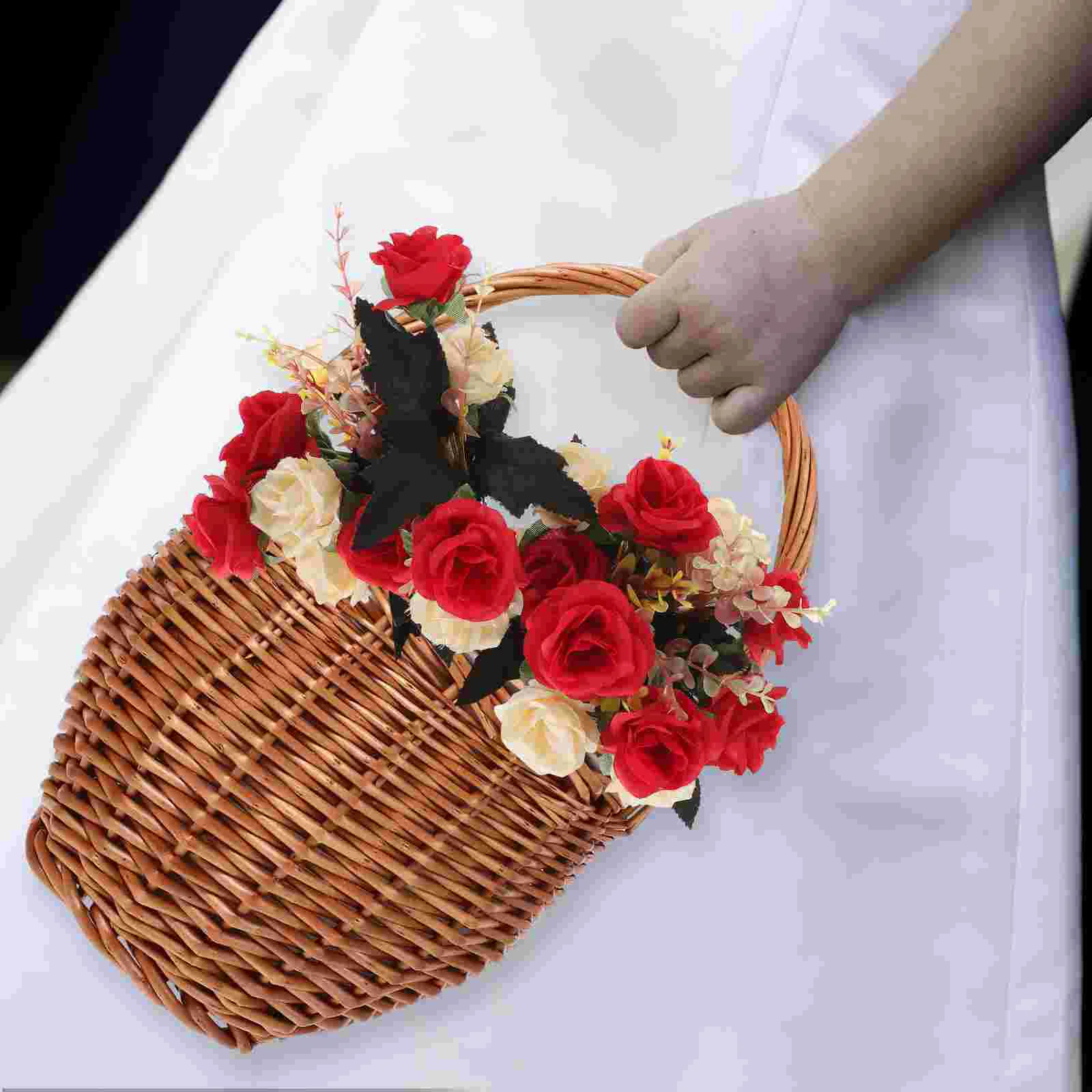 

Wicker Picnic Basket Natural Large Willow Hamper Eggs Storage Flower Arrangement Candy Gardening Baskets Christmas Wedding Party