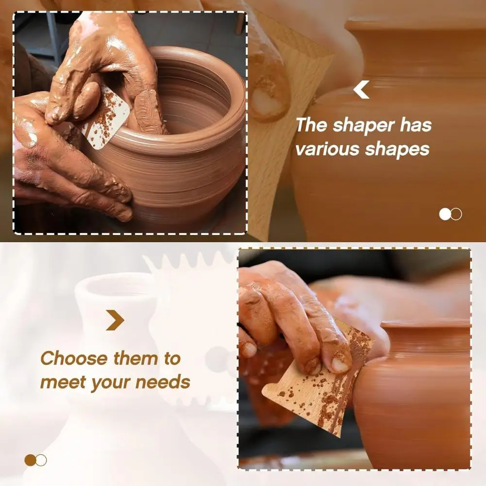 Smooth Pottery Tools Set 7 Piece for Ceramics Clay Carving Shaping Wooden Rib Foot Shaper for Ceramic