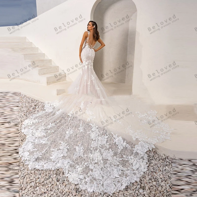 Classic Wedding Dresses For Women Sexy V-Neck Backless Bridal Gowns Lace Appliques Spaghetti Straps Vestidos De Novia Customized 2