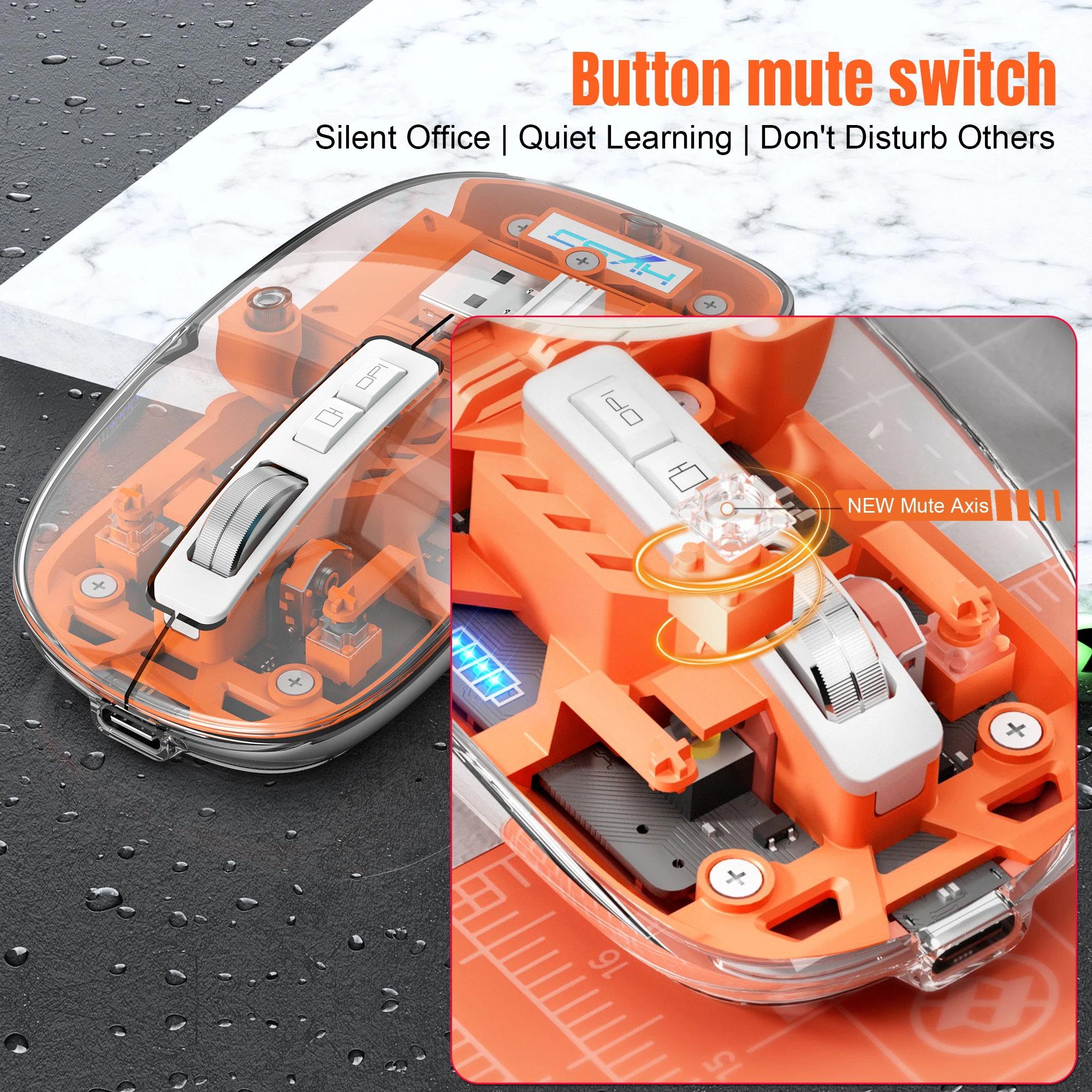 3 Modes Wireless Bluetooth Transparent Mouse 2.4G USB 2400DPI Adjustable Rechargeable Battery Display Mice for ipad Mipad Laptop