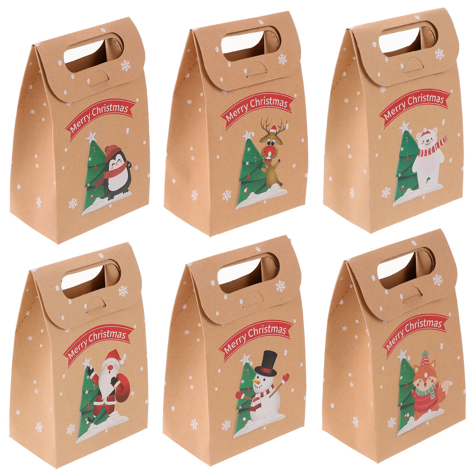 

24 Pcs Christmas Kraft Paper Box Candy Container Goody Bags Party Decor Biscuit Gift Creative Treat Pouches