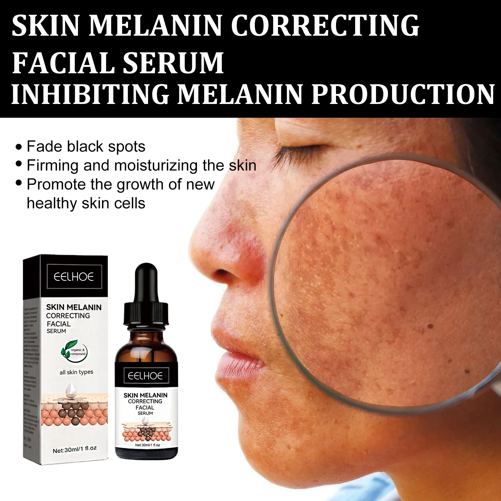 EELHOE Melanin Correcting Serum Fade Dark Spots Anti Freckle Melasma Remover Lightening Pigment Blemish Vitamin C Face Essence 4