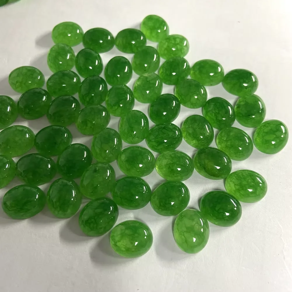 Meisidian Hot Sale Flat Bottom Oval Cabochon 10x12mm Original Natural Jade Gemstone