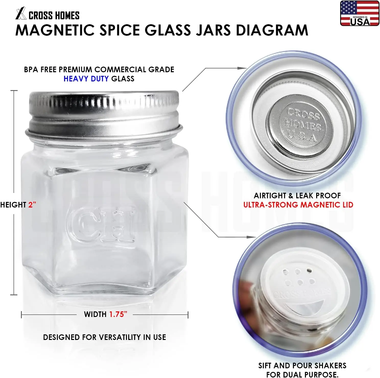 14 Glass Spice Jars w/2 Types of Preprinted Spice Labels. Commercial Grade,  Complete Set: 14 Square Empty Jars 4oz, Pour/Sift & Coarse Shakers