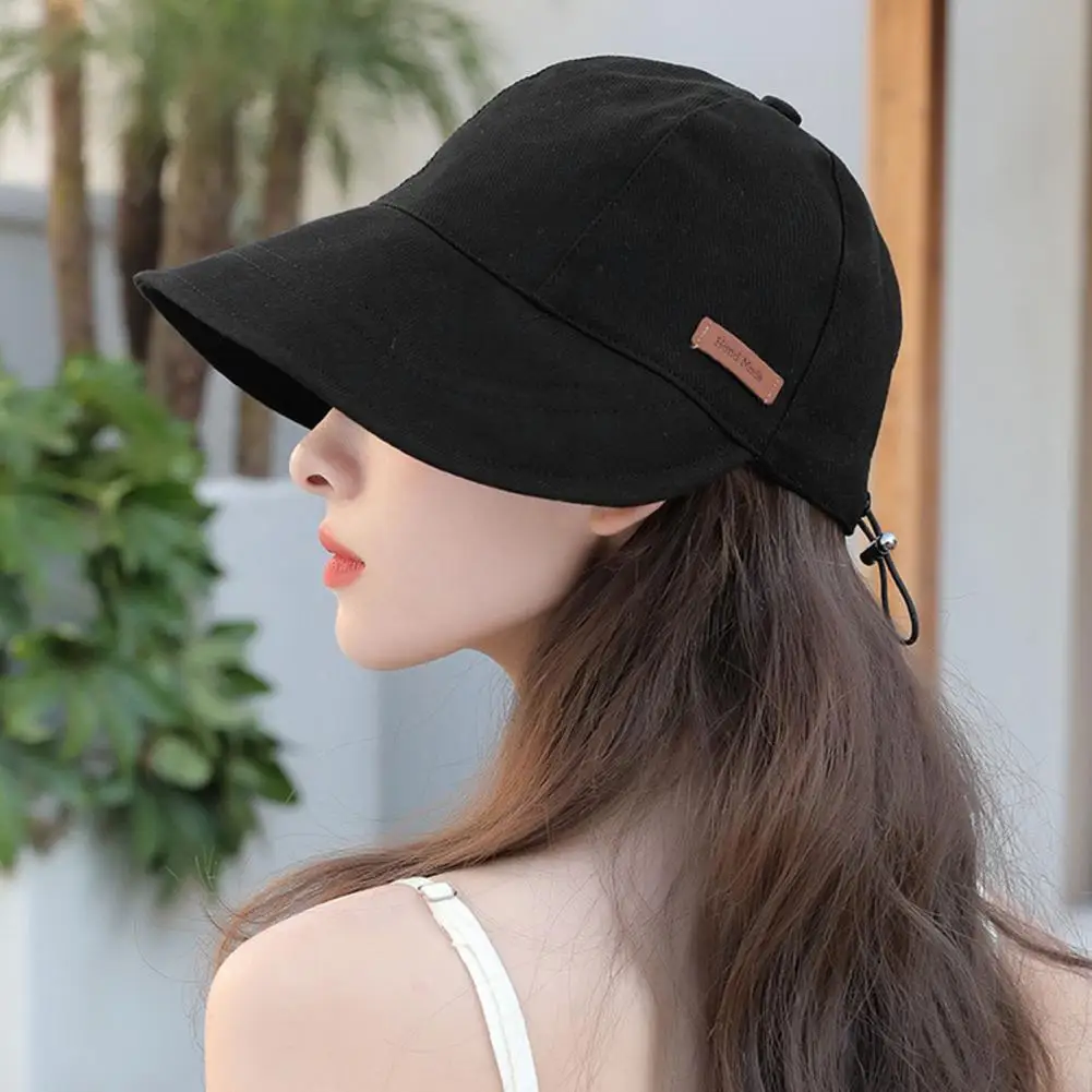

Outdoor Hat Sun Protection Anti-UV Wide Brim Solid Color Ponytail Hole Adjustable Foldable Lightweight Gardening Travel Sun Hat