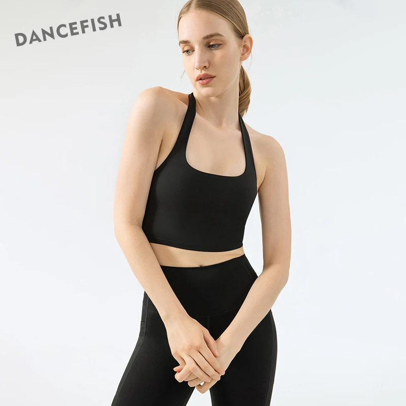 DANCEFISH Women Sexy Backless Beautiful Back Top Halter Design Deep U