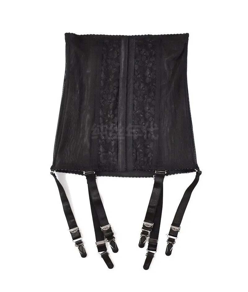 Vintage Mesh Lace boned girdle 6 Straps metal garter belt Waist Cincher  (S~xxxL)outsize queen size suspender
