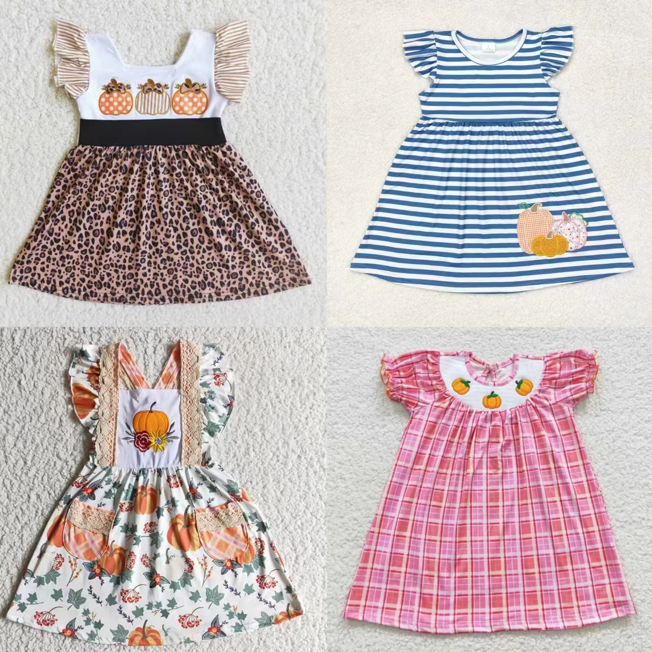 

Оптовая продажа цельнокроеное Платье До Колена в виде тыквы для маленьких девочек, детская одежда на День Благодарения