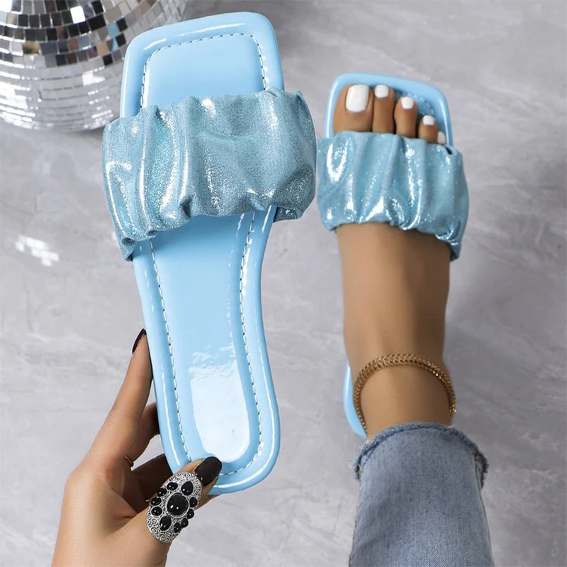 

Beach Flats Women Slippers Shoes Summer Designer Pleated Casual Sandals 2024 Dress Outdoor Flip Flops Brand Femme Zapatos Slides