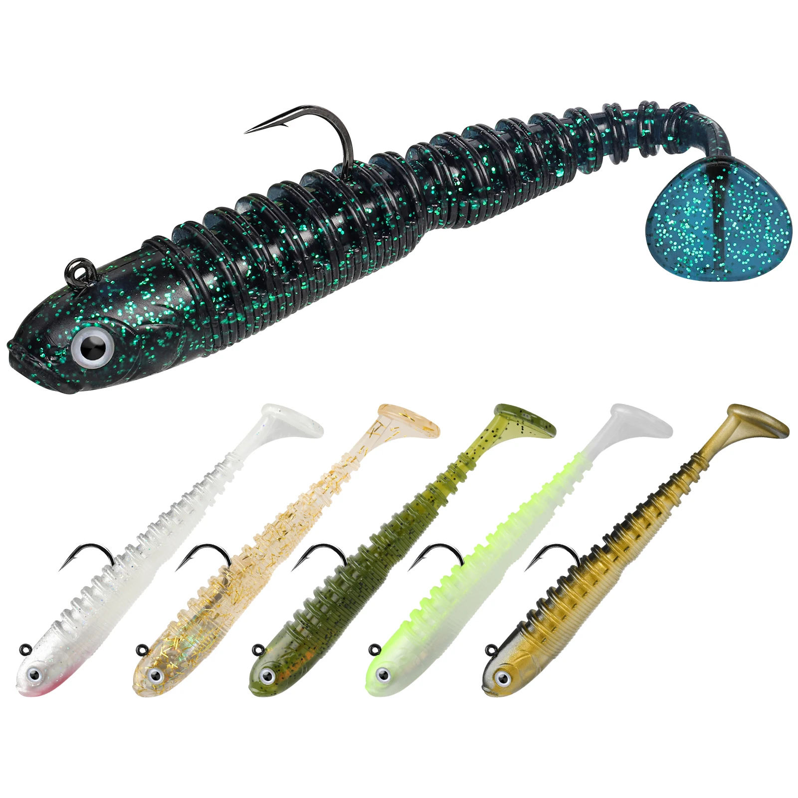 Señuelos blandos de pesca Grub Crappie Walleye, señuelo de pesca Jigs  Weedless Paddle Tail Swimbait para señuelo de pesca de lubina - AliExpress