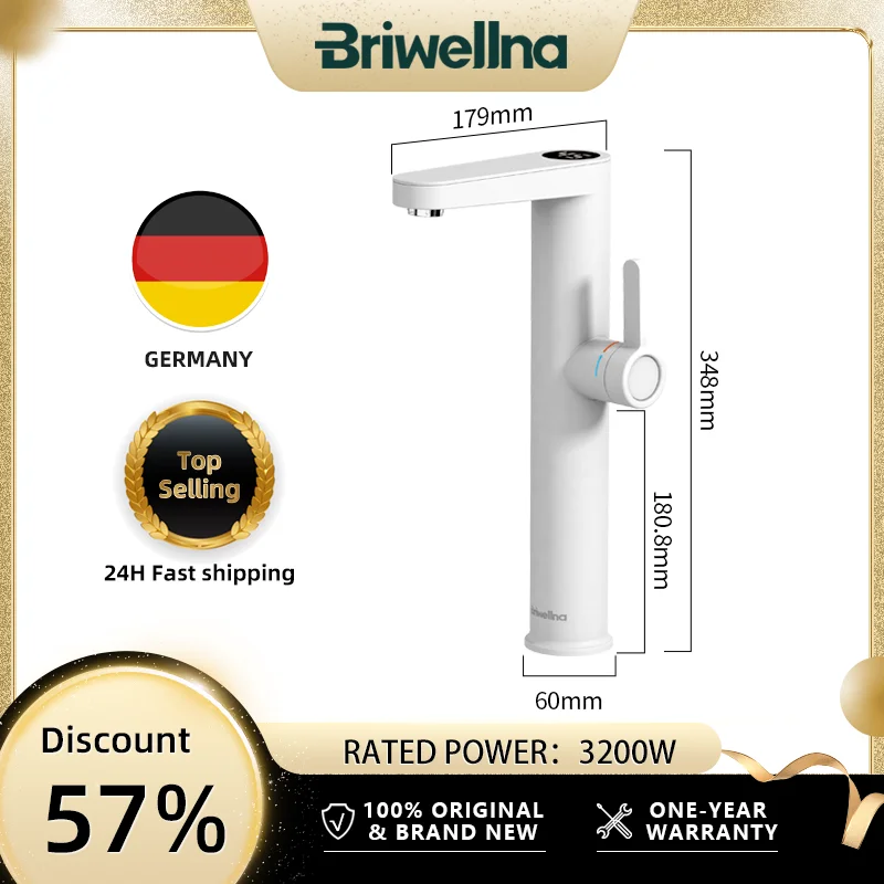 Briwellna ก๊อกน้ําร้อนทันที 220V เครื่องทําน้ําอุ่นก๊อกน้ํา 2 in 1 Tankless ความร้อน TAP พร้อมจอแสดงผลดิจิตอลห้องน้ํา Heated TAP 1