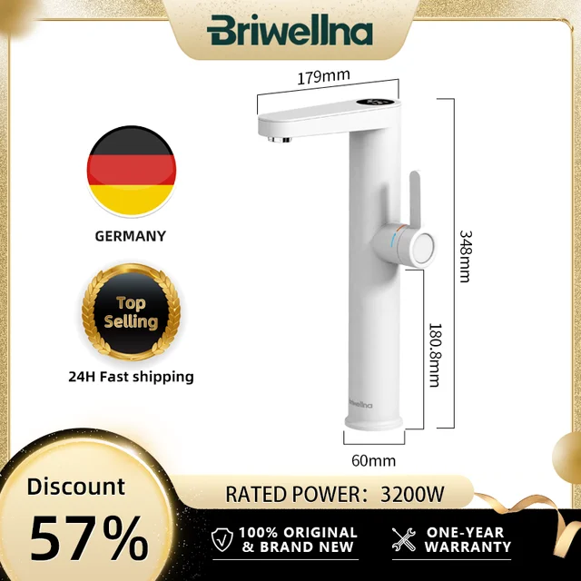 Briwellna ก๊อกน้ําร้อนทันที 220V เครื่องทําน้ําอุ่นก๊อกน้ํา 2 in 1 Tankless ความร้อน TAP พร้อมจอแสดงผลดิจิตอลห้องน้ํา Heated TAP 1
