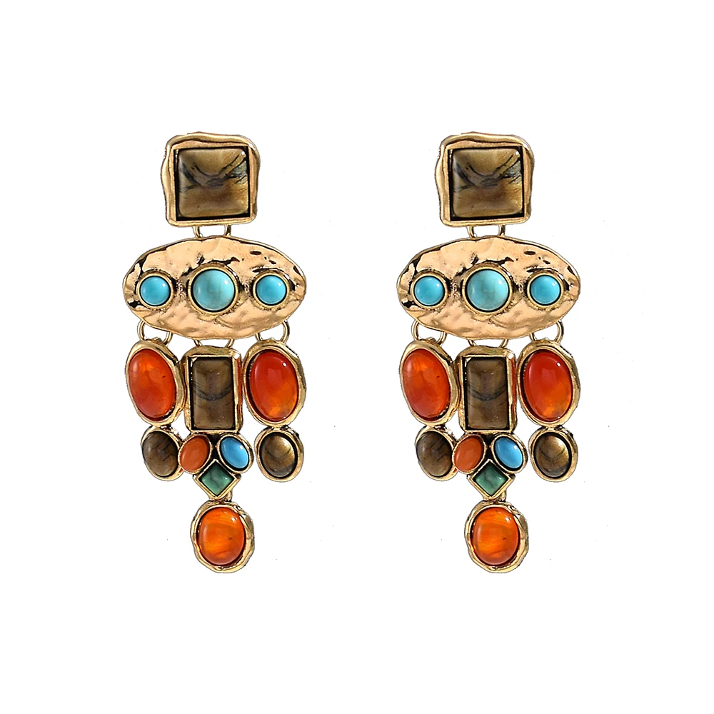 Hanging Dangle Earring Colorful Stone Earrings Vintage Drop Earrings Trendy Elegant Female Accessories