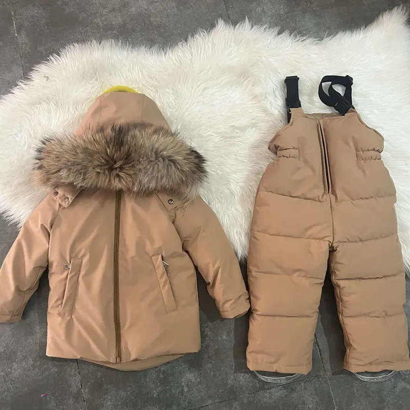 Детский лыжный костюм Children's Cotton Fleece-lined Thickened Medium and Large Children Child Baby Kids' Raccoon Fur Ski Suit