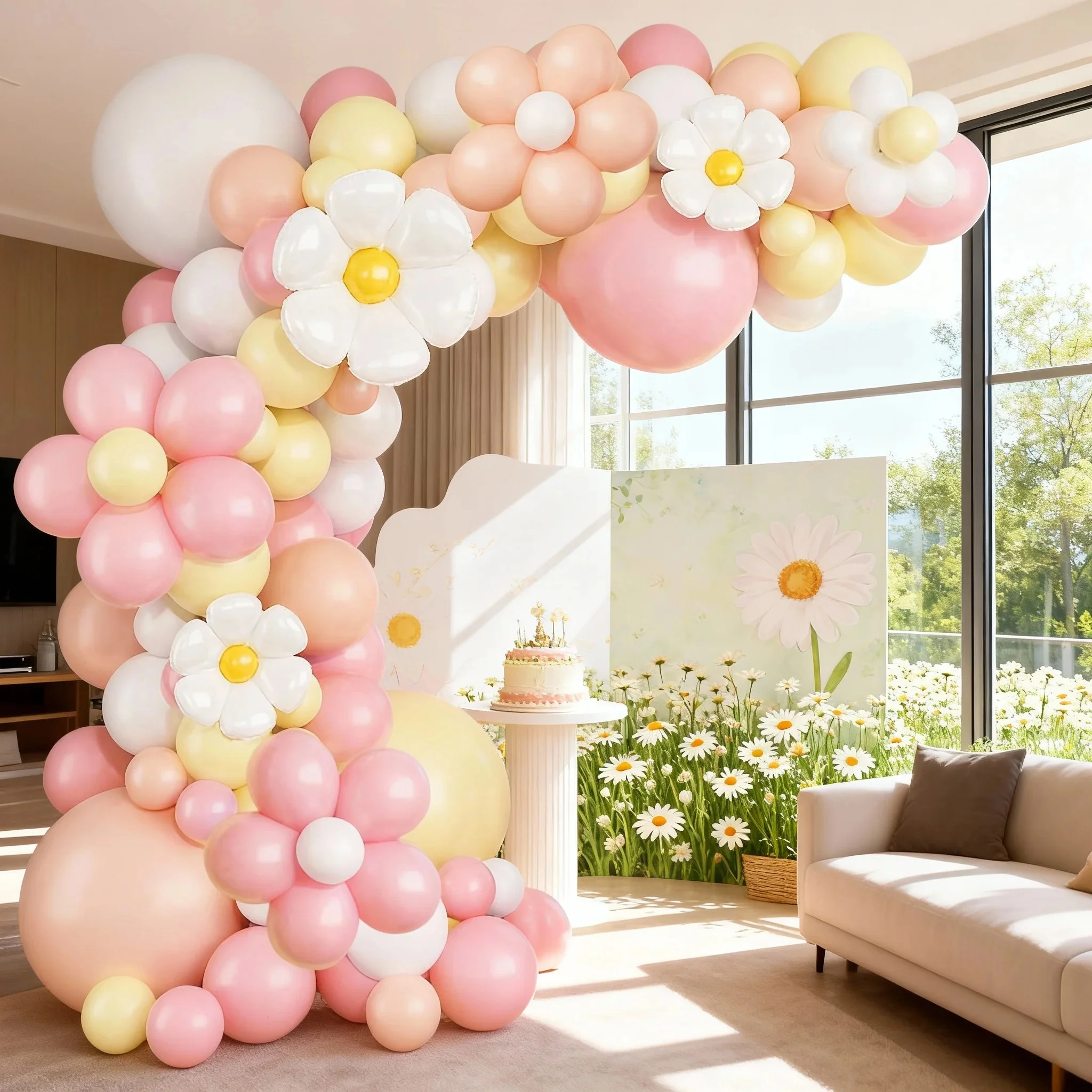 114-teiliges Ballonbogen-Set mit Frühlings-Gänseblümchen, Geburtstagsparty-Dekorationen, rosa und gelbes Blumenballon-Set, geeignet für Frühlingsgeburtstage, Babypartys, Hochzeiten im Freien, Partydekorationen, Top-Wahl – Detail 5