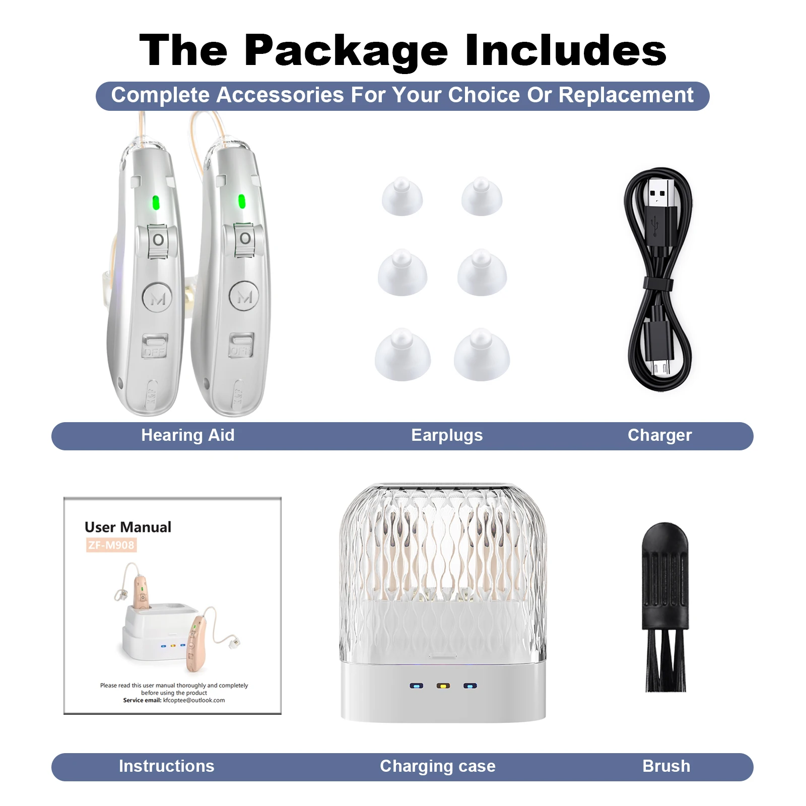Rechargeable  USB Hearing Aid Behind the Ear Sound Amplifier Elderly Noise Cancelling Deaf Care  Charging case 6