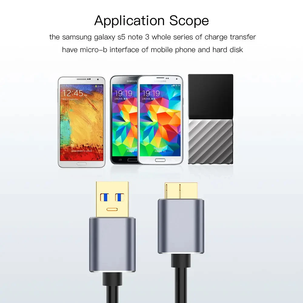 Hannord USB 3.0 유형 A-마이크로 B 하드 드라이브 외부 케이블 삼성 하드 디스크 마이크로 B USB3.0 케이블용 고속 데이터 동기화 코드