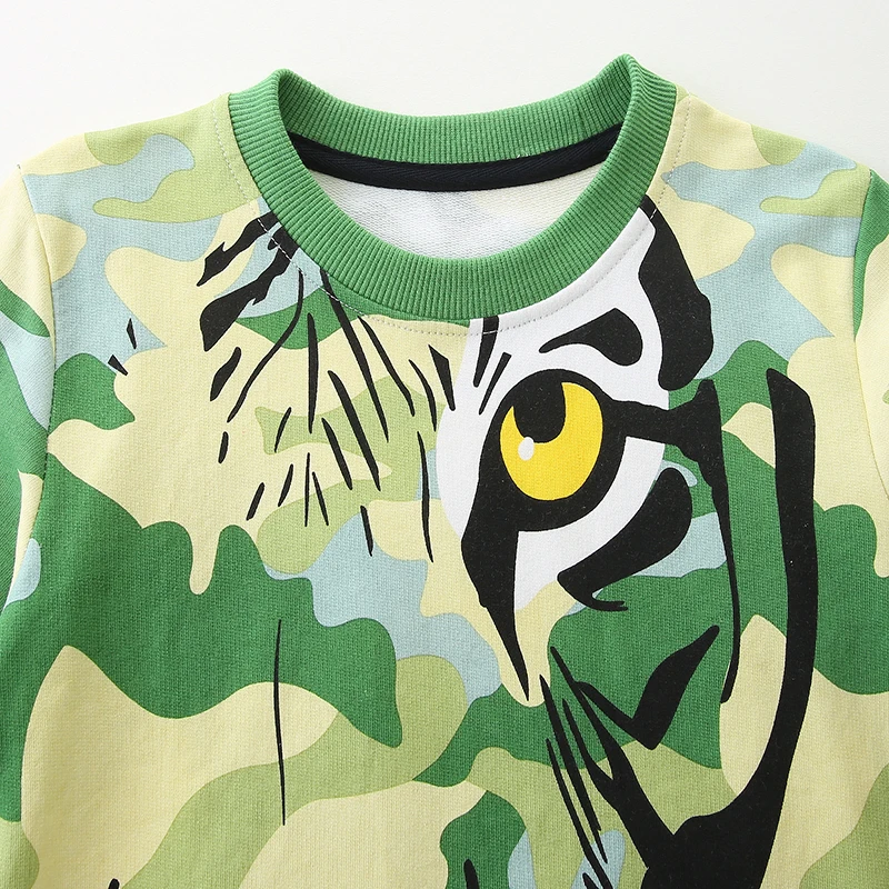 Green Toddler Baby Boys Kids Clothes 2025 Autumn Spring Children's Clothing Cartoon Tigers Camouflage Sweatshirts Tops