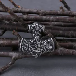Viking Dragon Pendant Necklace - Retro Thor's Hammer Design in Stainless Steel Jewelry (Chainless)