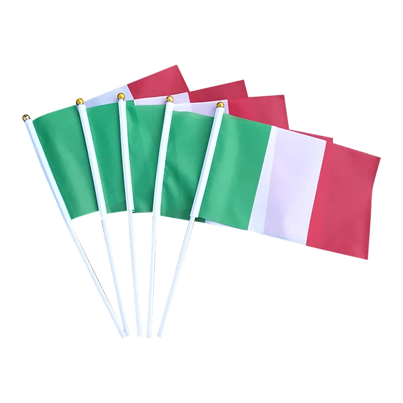 

aerlxemrbrae Custom Hand Flag 100pcs/lot 14*21cm 100 PCS/ lot Promotion Small Italy Hand flag Waving National Flag