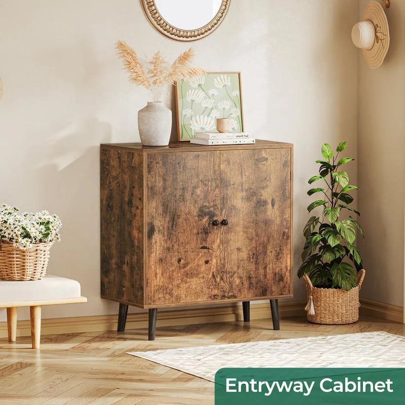 

Huuger Buffet Cabinet with Storage, Storage Cabinet with 2 Doors, Rustic Brown Cabinet with Solid Wood Feet, Sideboard