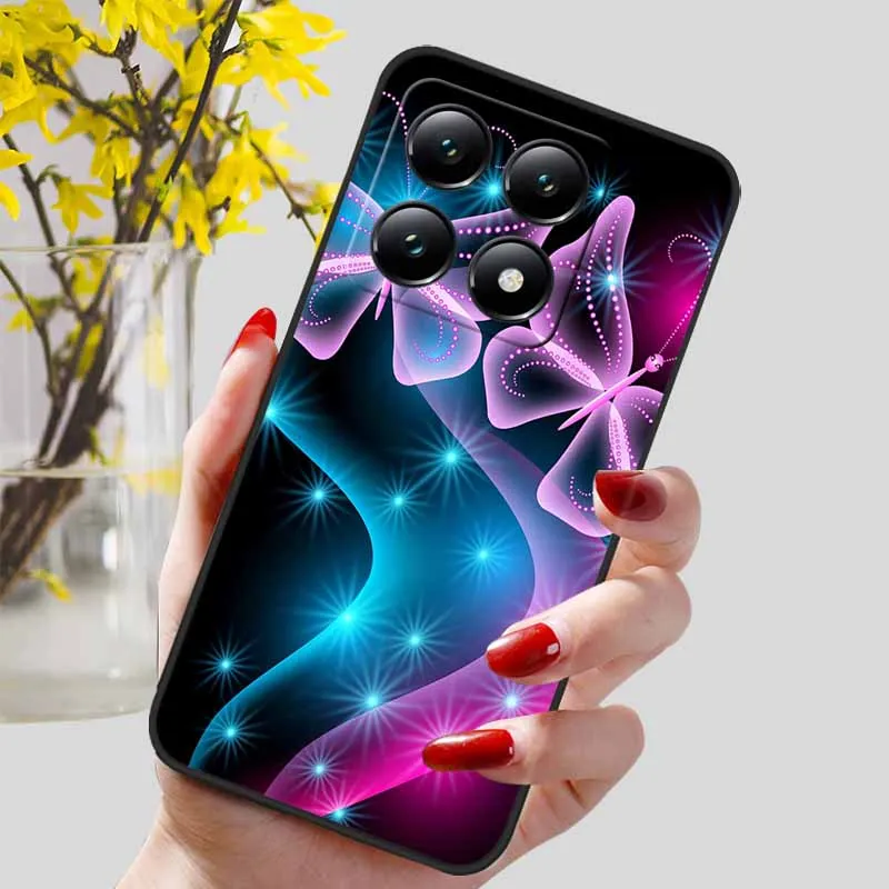 Floral Print Soft TPU Silicone Phone Cover with Black Bumpers