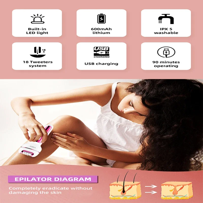 VGR Women's Epilator Electric Shaver For Women 3in1 Washable Trimmer Hair V-732 For Face Body Legs Underarms