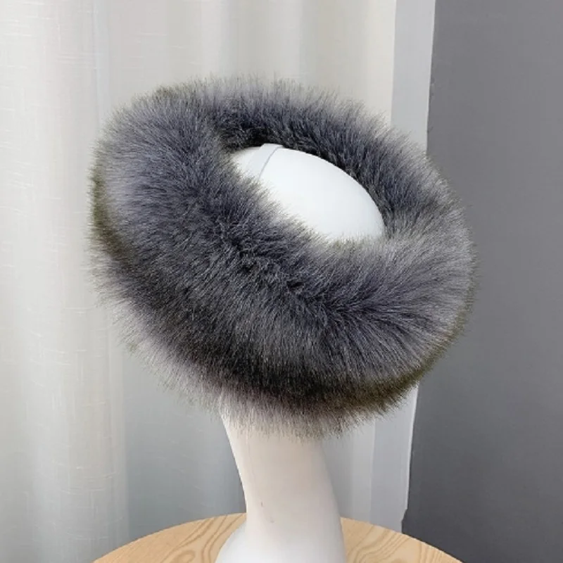 Winter Imitation Fur Hair Band Thick Hair Hoop Women'S Warm Without Top Fur Hat Outdoor Travel Wide Edge Plush Headband Ski Cap