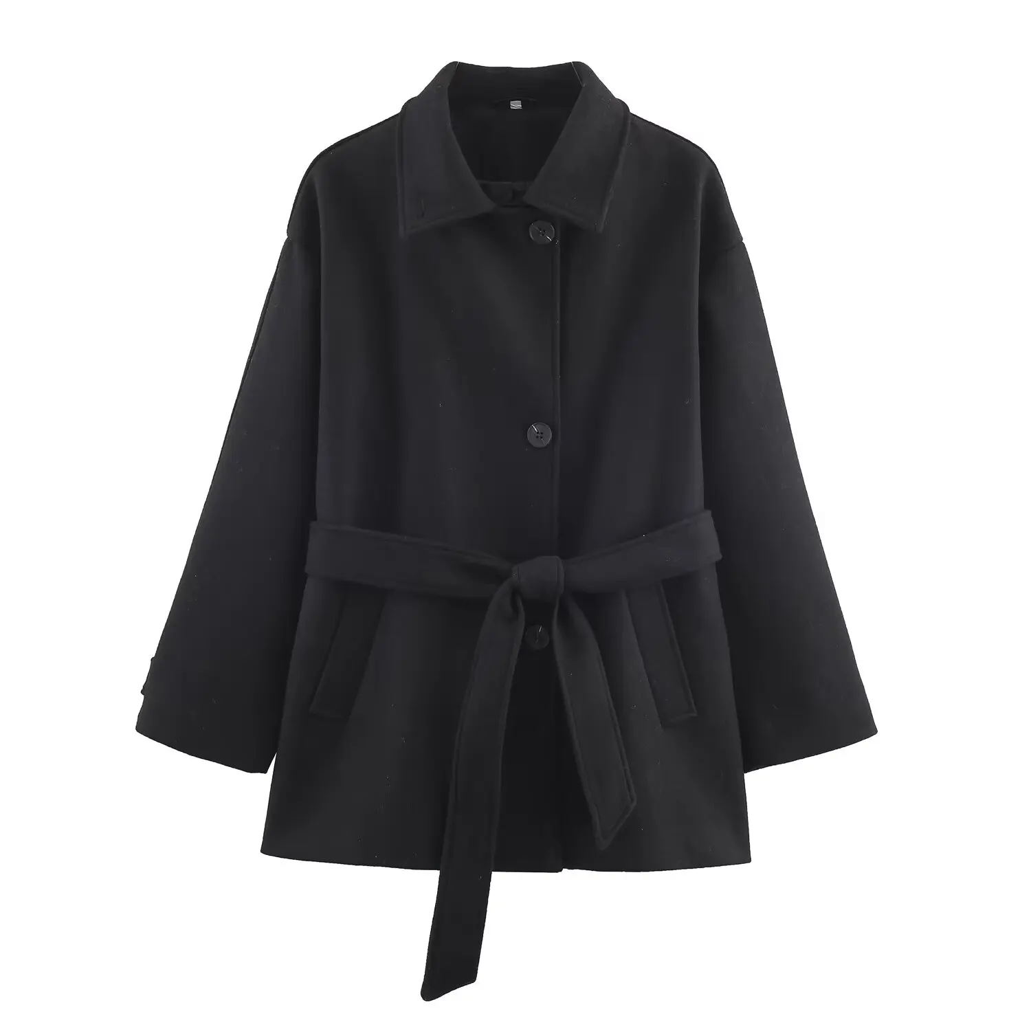 Women Elegant With Belt Wool Coat Female Autumn Winter Laple Long Sleeves Single-Breasted Outwear Lady Loose Jackets Streetwear