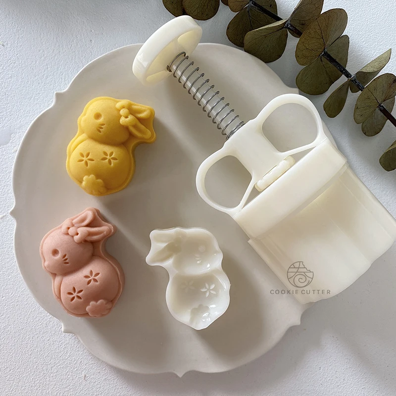 

50g 3D Bunny Pastry Mold Easter Rabbit Shape Mooncake Mold Home DIY Hand Press Plungers Pastry Reusable Dessert Deocration Tools