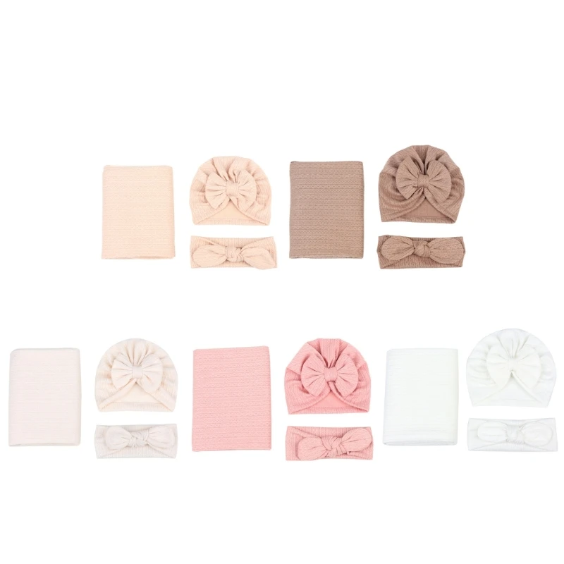 

Baby Swaddle Blanket Muslin Hat Headband Unisex Newborn Boys Girls Photo Props