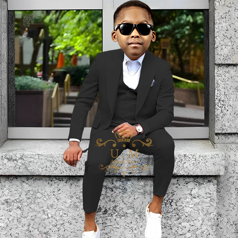 Wedding Tuxedos for Boys 3-piece Classic Set Jacket Vest Pants Kids Costume for Cocktail Prom Birthday Xmas Party Gifts