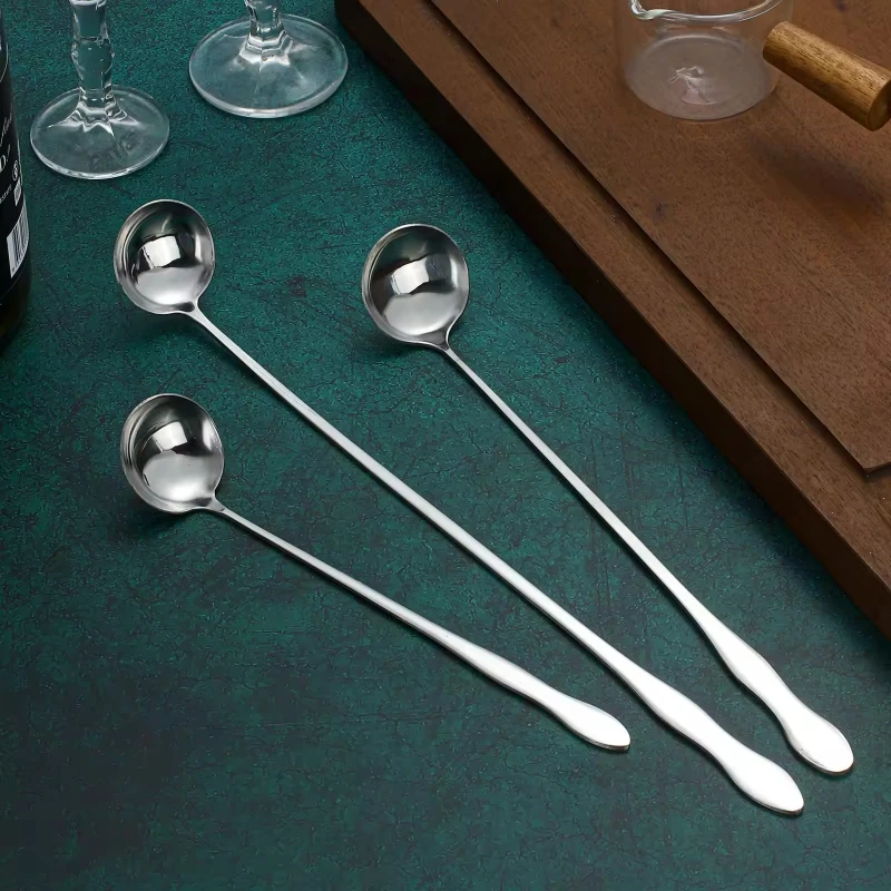 30CM Stainless Steel Long Handle Stir Spoon Creative Ice Cream Dessert Scoop Korean Cocktail Coffee Tea Mixing Spoon Flatware