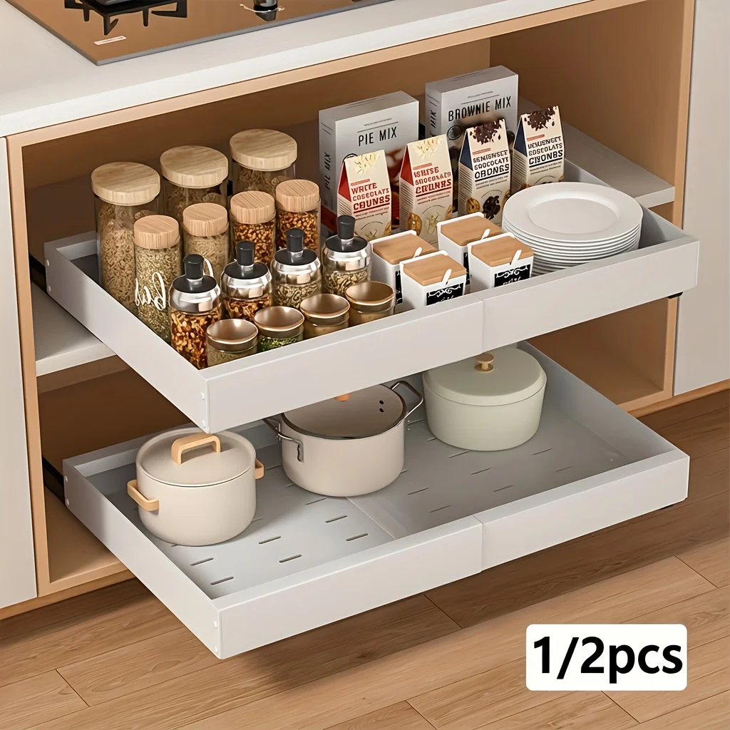 1/2pcs Pull-Out Storage Rack, Space-saving Expandable Pull-out Storage Unit, Multi-purpose Storage Box. Provides Flexible And Ve