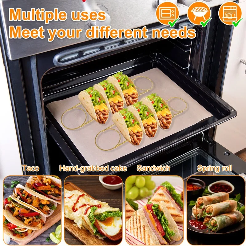 Stainless Steel Taco Stand Set with Detachable Sauce Cups, Spoon, and Condiment Holders Rust-Resistant Food Rack for Kitchen