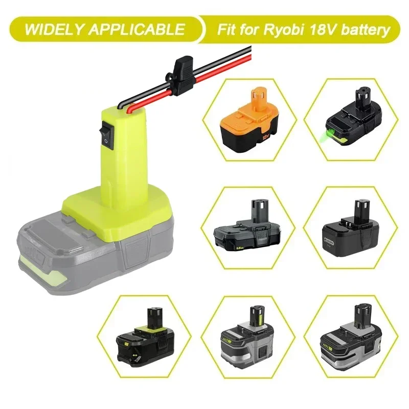 Adaptador Power Wheels para Ryobi, Conector DIY, Interruptor Embutido, Fusível, Ferramentas, Bateria 18V