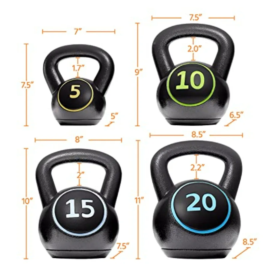 Kettlebell Sets 4 Piece Strength Training KettleBells Weight Set 5lb, 10lb, 15lb, 20lb Kettle Bell for Women & Men for Full Body