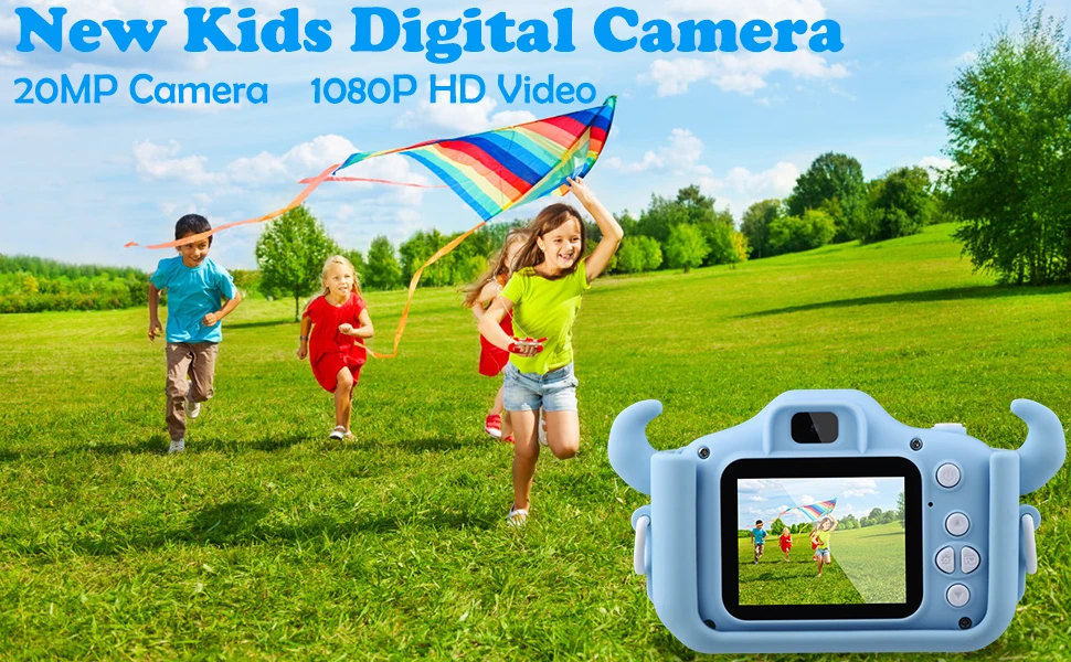 New Kids Action Cameras 1080P HD with 32G Card 2.0 Inch Color Screen Dual Selfie Video  Digital Camera Cartoon Kids Camera Toy