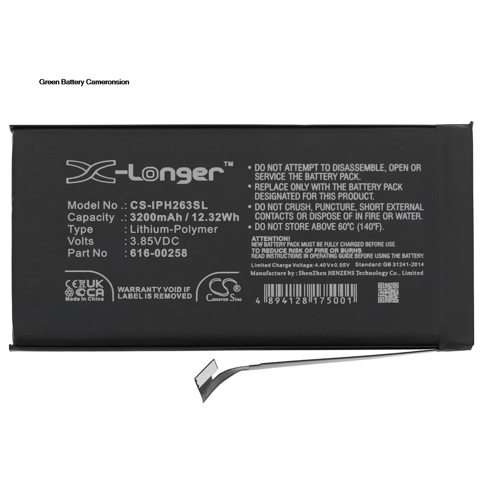 

GreenBattery CameronSino 3200mAh 12.32Wh 3.85V Mobile,SmartPhone Li-Polymer X-Longer Battery for Apple iPhone 13,A2635,616-00258