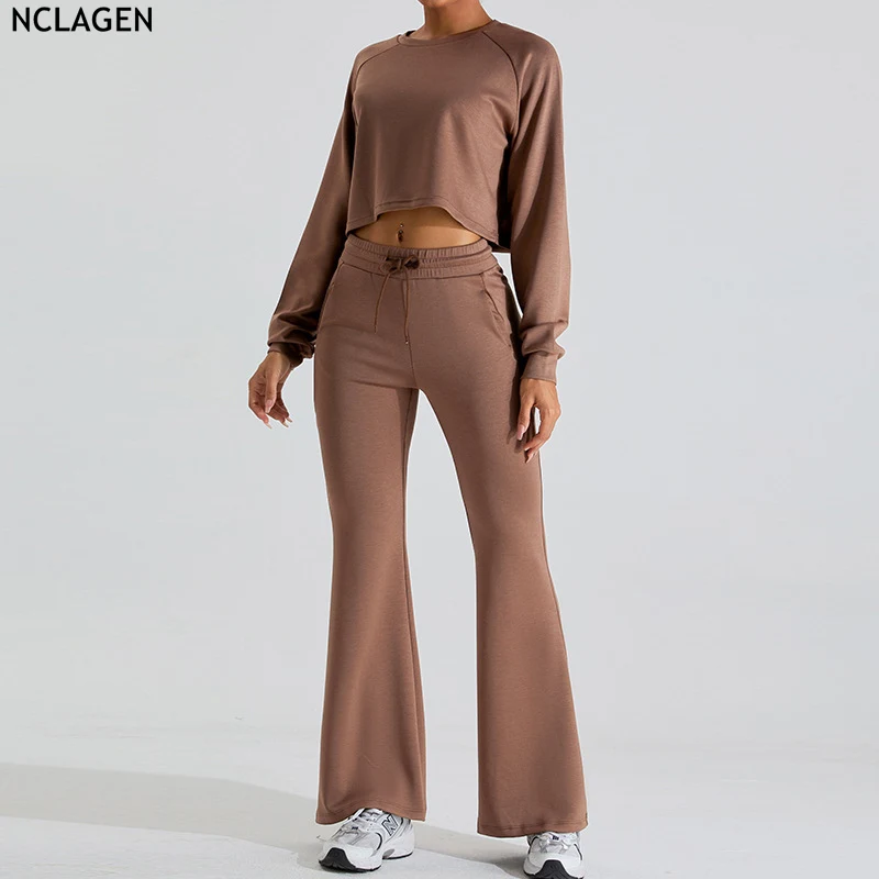 

NCLAGEN Autumn And Winter Long Sleeve Casual Sports Sweater Guard Pants Set Women's Soft Yoga Shirts Pants Top Gym Training