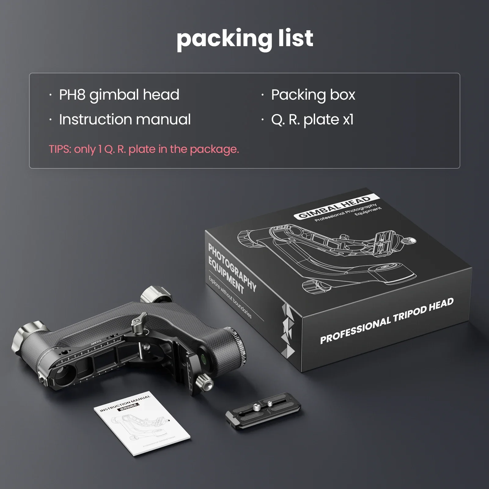 EUVMO P8 Professional Gimbal Head Carbon Fiber Heavy Duty Arca Swiss Q.R Plate Max Load 33.1lbs/15kg for DSLR Camera Telescope