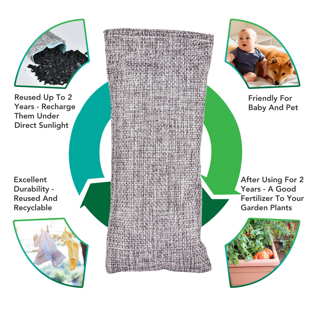 Natural Bamboo Charcoal Air Purifying Bags - Odor Absorber & Moisture Eliminator