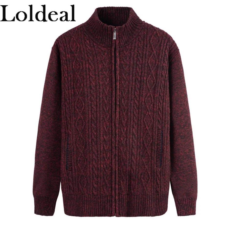 

Men Cardigan Sweaters Full Zip Up Stand Collar Slim Fit Casual Knitted Sweater with 2 Front Pockets