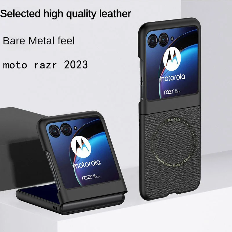 

Luxury Real Leather For Magsafe Shockproof Case For Motorola Moto Razr 40 Ultra Razr40 Ultra Magnetic Wireless Charging Cover