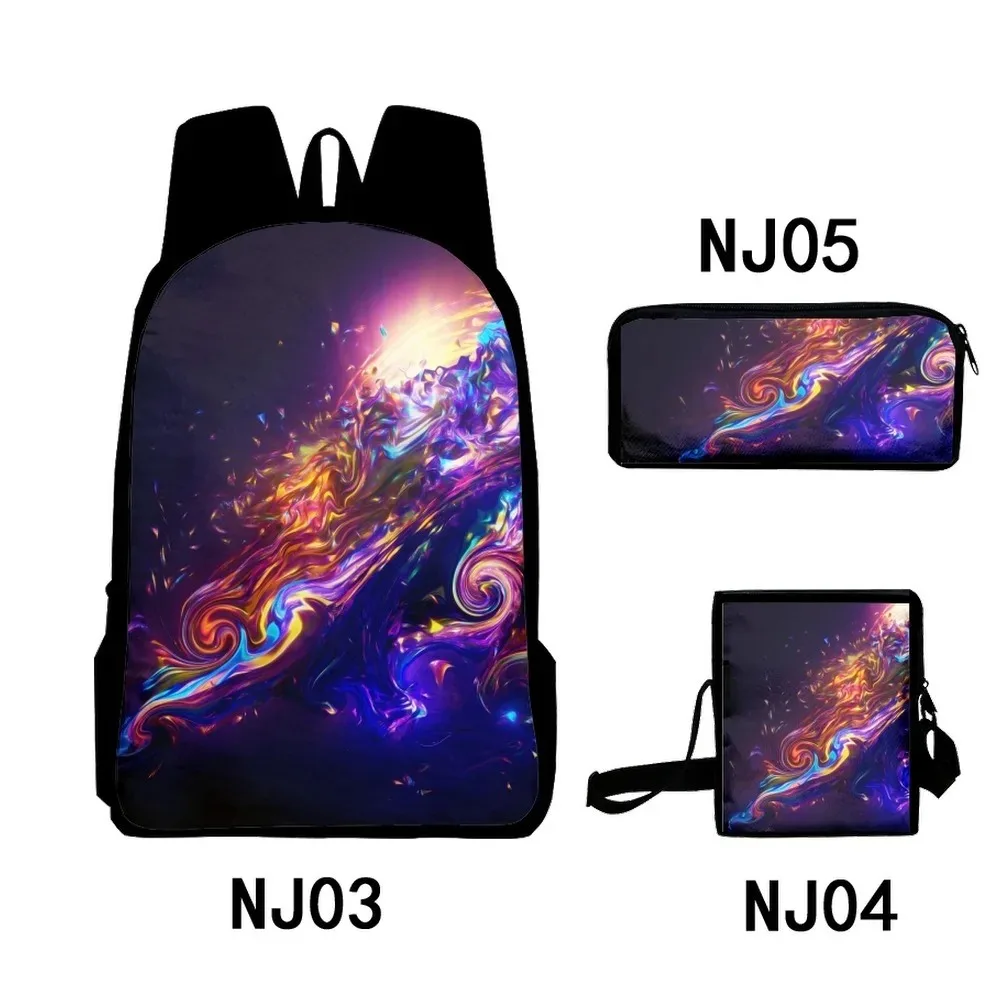 Harajuku Popular Abstract Patterns 3D Print Student School Bags, Laptop Backpack, Backpack, Tilt Shoulder Bag, Pencil Case, 3Pcs