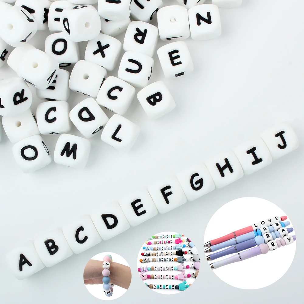 12mm Letters Silicone Beads Baby Alphabet Beads Teether Food grade Teething DIY Pacifier Chain Rattle Accessories 100pcs teething toys baby teething toys silicone teething toys silicone beads silicone letters beads silicone teething beads silicone teether
